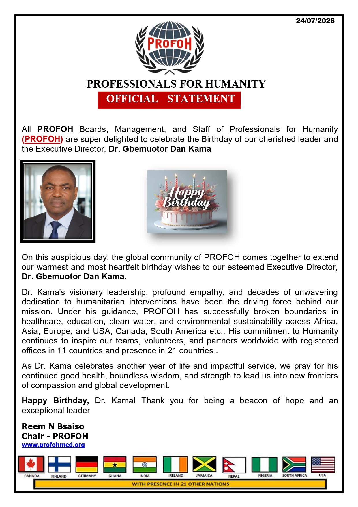 Dr Kama Birthday