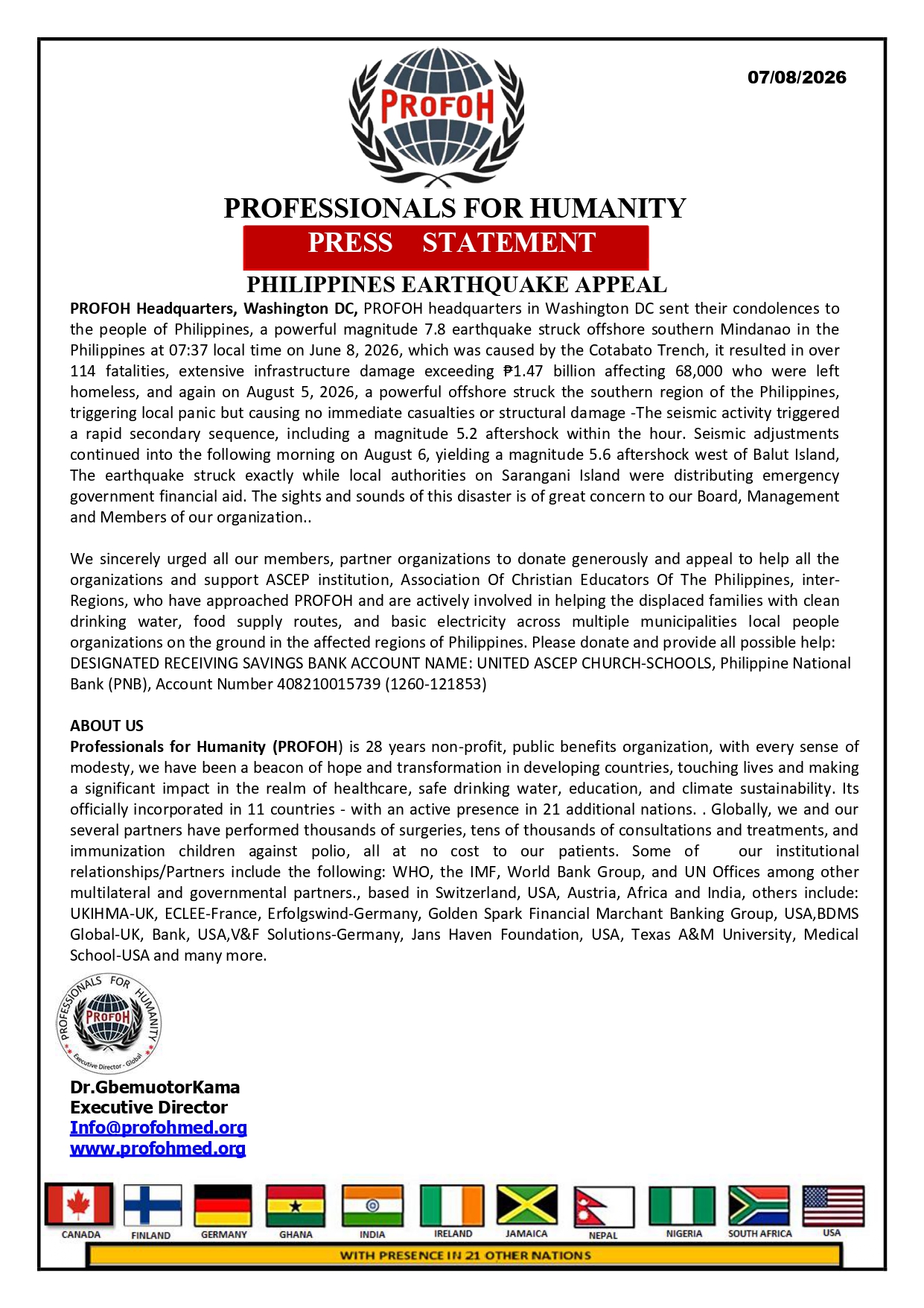 PHILIPPINES EARTHQUAKE APPEAL