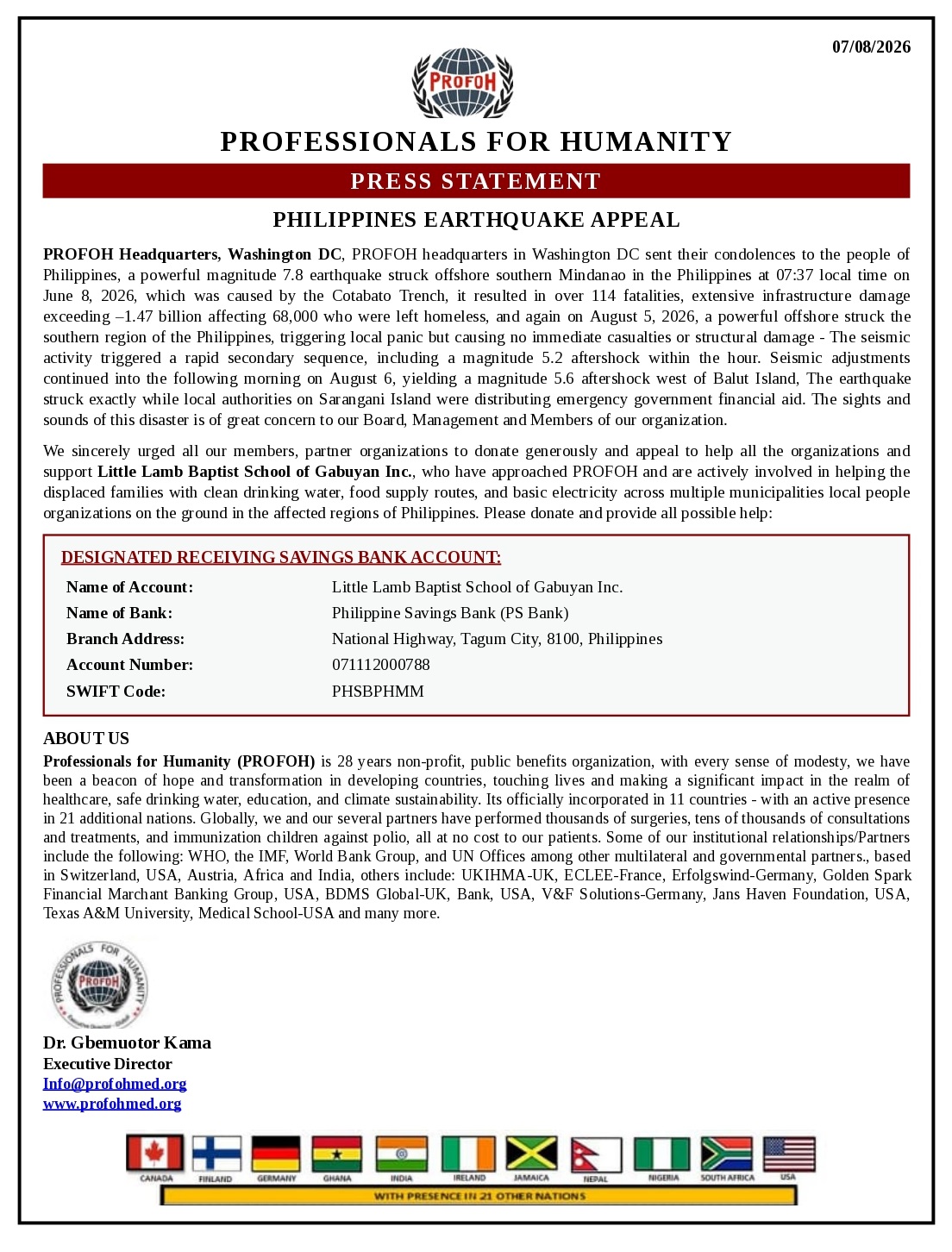 PHILIPPINES EARTHQUAKE APPEAL